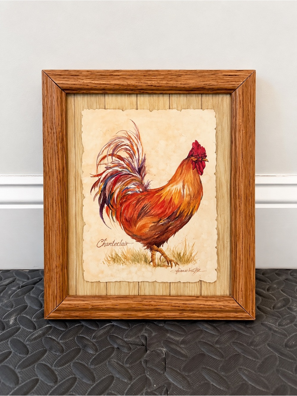 Framed Rooster Wall Art Print in Red and Orange